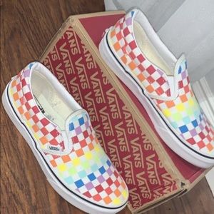 Rainbow check slip on vans